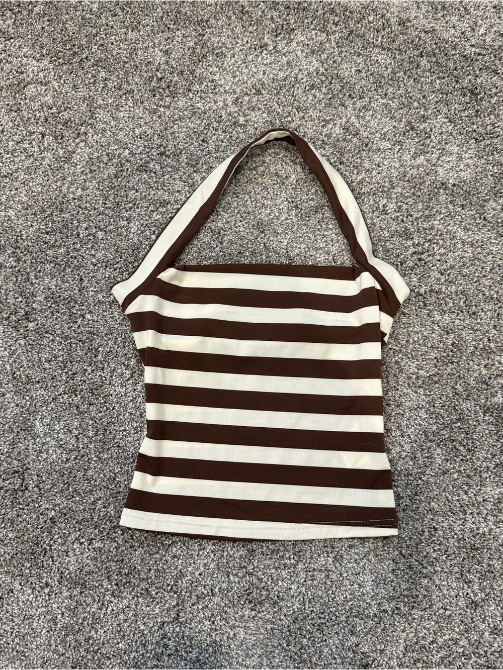 SHEIN Brown and Cream Striped Halter Tank Top